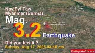Myanmar (Burma): Myanmar on Sunday, Aug 17, 2025, at 04:16 am (Universal Time) Earthquake today no