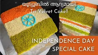 Independence Day Tri-Color Velvet Cake | Special Tri Colored Red Velvet Cake Recipe in Malayalam