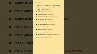Important days of November (most asked)