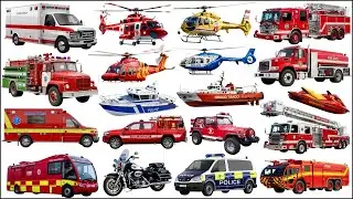 Emergency Vehicles Names |  Learn Rescue Vehicles for Kids | | Police Car, Fire Truck and Ambulance