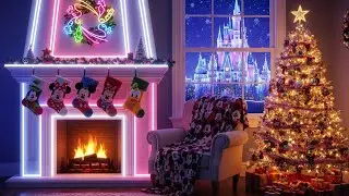 Magical Christmas 🎄 Cozy Cabin Disney Holiday | Retro Fireplace Vibes