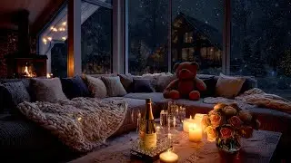 Snowy Winter Piano Lounge | Gentle Fireplace Ambience for Relaxation, Study and Sleep