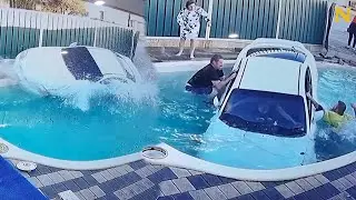 Woman Crashes Car Into Backyard Pool 😱