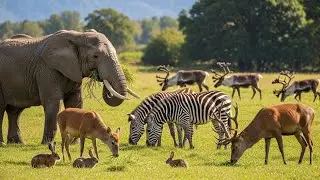 Cute Herbivorous Animals: Deer, Giraffe, Zebra, Elephant