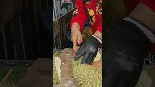 Easy Durian peeling with just one knife! 🤤 Watch and crave it! #DurianPeeling #Durian #ThaiFruit