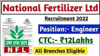 NFL Recruitment 2022 | Rs.12Lakhs CTC | Apply Online | Mech, Chemical, EEE, Civil & EIE Jobs 2022