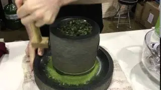 Matcha Tea Leaves Being Stone Ground