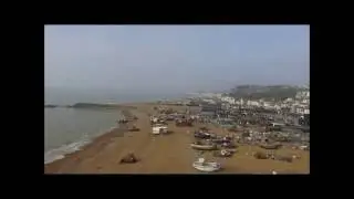 Hastings Old Town beach. Fishing boat runs aground deliberately!
