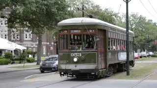 St. Charles Avenue Streetcar Passing Loyola University New Orleans and Audubon Park