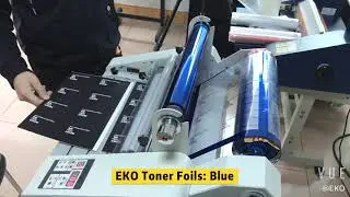 EKO hot laminator EKO-360 with sleeking film Blue color foil. With rewinding function