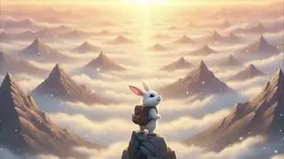 The rabbit went on a mountain trip with his friends.