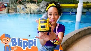 Meekah Visits a Pool with Toy Trucks! | Blippi Vehicles | Learning Videos for Kids