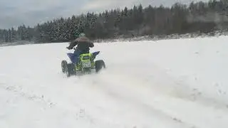 yamaha raptor 700  первый снег катнули с дочкой