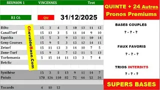 Pronostics Quint&eacute; PMU R1C6 de MERCREDI 31 DECEMBRE 2025 + les 3 Bases Incontournables + Presse Turf