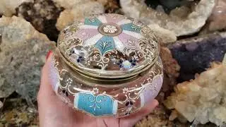 Circa 1890s Victorian Hand Painted Enameled Bohemian Moser? Hand Blown Glass Casket Dresser Box