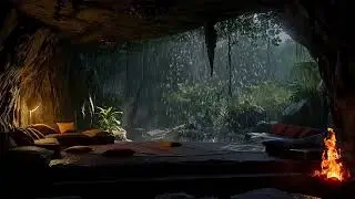 A Quiet Rainy Night Inside a Forest Cave  Fire Crackling Sounds for Fast Sleep & Relaxation  8 Hours