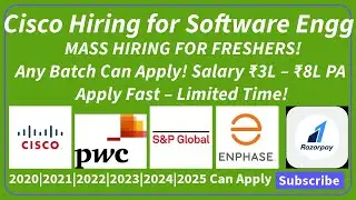 Cisco , PWC , S&P Global , Enphase Energy , Razorpay Hiring fresher  | 2021, 2022 , 2023 , 2024 jobs