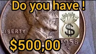 Ultra Rare : $500,00 Lincoln Penny Rare Error Cent Lincoln 1958 D Double D !