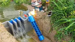 Мини #ГЭС #плотина на водоканале вырабатывает электроэнергию для электрооборудования 220В