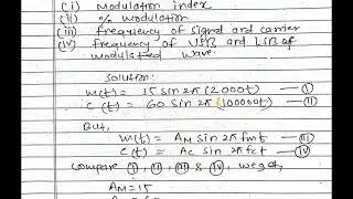 Numerical 8: Determine.  (i) Modulation index (iⅱ) % modulation (iii) frequency of signal