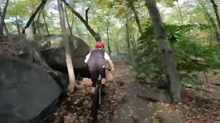 Following Aaron down Serpentine at Lincoln Woods, RI