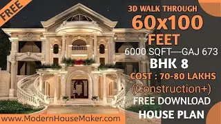 60x100 House Design 3D | 6000 Sqft | 673 Gaj |8 BHK Modern Design | Terrace Garden | 18x30 Meters