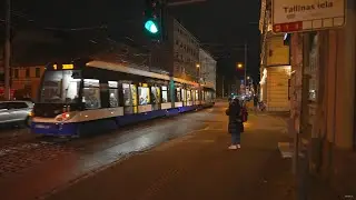 Latvia, Rīga, tram 1 night ride from Botāniskais dārzs to Tallinas iela
