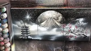 How to paint a PAGODA, the MOUNT FUJI and CHERRY BLOSSOM tree with spray paint