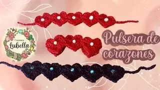Como hacer una pulsera a crochet de corazones