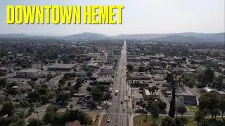Flying over Downtown Hemet, California