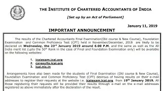 November 2018 ICAI Result Date - CA Final & Foundation