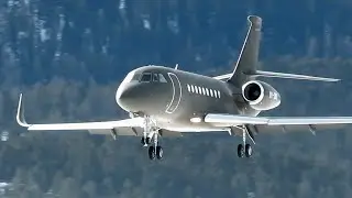 Winter Paradise! Private Jets, Black Falcon, Legacy, PC-12, Falcon 7X at Samedan Airport LSZS