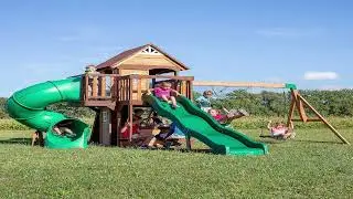Prime Deal: Backyard Discovery Cedar Cove Cedar Wood Swing Set | Outdoor Playset | Spiral Tube Slide
