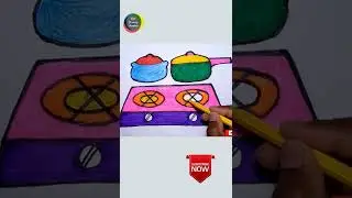 Drawing and Coloring Kitchen Equipment (stove and Pan) For Children | Art video🌈💖