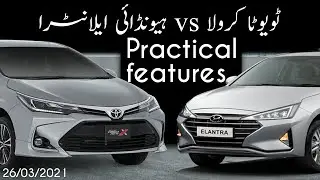 Toyota corolla vs Hyundai elantra || Practical features || automotivepk.com