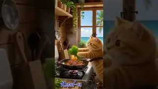 Fat Cat Chef Cooking Octopus by the Sea