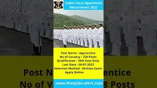 Indian Navy Apprentice Recruitment 2022| 338 Apprentice Posts | 10th Pass Only | Apply Now | #Shorts