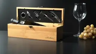 Edle Geschenkbox f&uuml;r 1 Weinflasche mit 5-tlg. Sommelier-Set