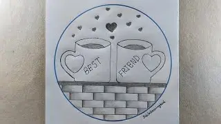 Best Friend Cup Drawing easy(Step by step) very easy drawing tutorial #bestfrienddrawing 