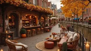 COZY FALL COFFEE SHOP ATMOSPHERE  🍂 Sweet Jazz Music & Gentle Falling Leaves