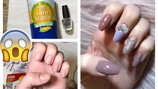 DIY CORNSTARCH FAKE NAILS!!! EASY No Acrylic Needed! OMG It Works!! Coffin Shape