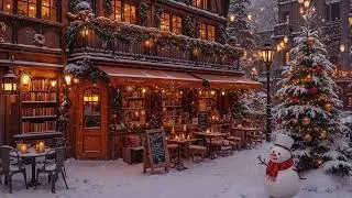 Old Town Street Caf&eacute; Jazz ☕ Snowy Pavement, Warm Lights & Calm Jazz Mood