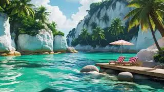 Tranquil Summer Cabin Jazz 🌊 Soft Jazz Melodies In Tropical Paradise With Natural Sea For Work,Relax