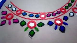mirror work hand embroidery design || balochi karhai  || #handmade @Estitching