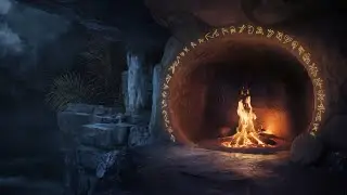 1 Hour Ancient Cave Ambience  - Relaxing Thunderstorm Fire & Rain Sounds 🔥🔥🔥