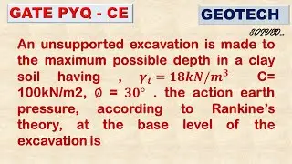 An unsupported excavation is made to the maximum possible depth in a clay soil having , 𝜸_𝒕=𝟏𝟖𝒌𝑵/𝒎^𝟑