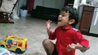 Jagath's pretend play with schoolbus and building blocks preschool