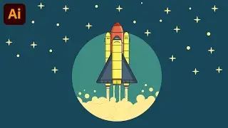 Spaceship Rocket Launching on The Night Sky Flat Illustration | Flat GFX