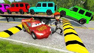 Flatbed Trailer Cars Transportation with Truck | Pothole vs Car | BeamNG.Drive #516