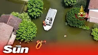 Incredible drone footage shows flooded towns in Italy's northern region